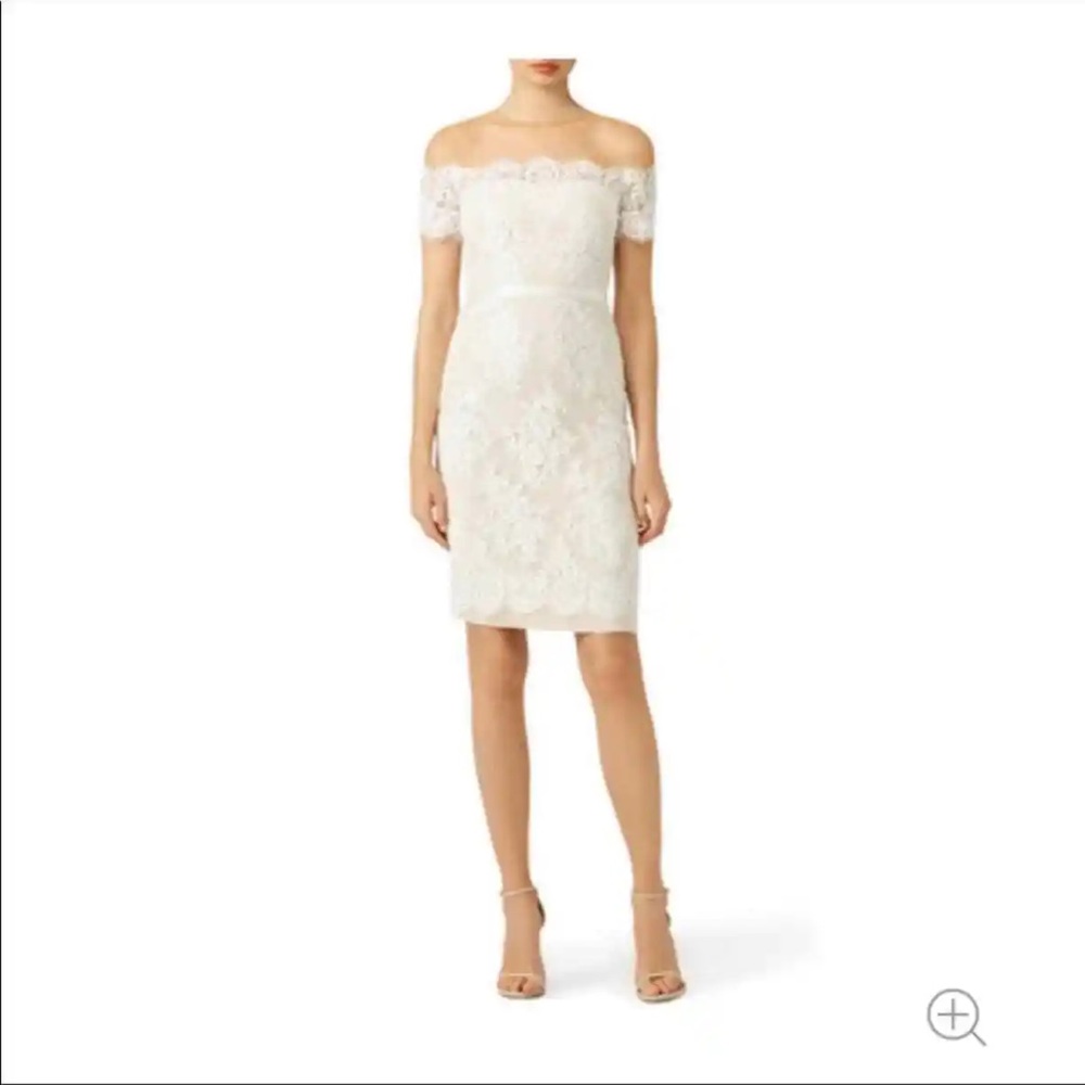 MARCHESA NOTTE Ivory Lace Cocktail Sheath Dress Size 6